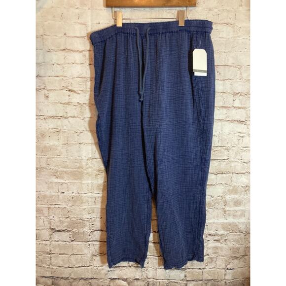 Wonderly Gauze Lounge Pants Womens 2X Navy Elastic Waist Pull On Frayed Hem Plus - Picture 1 of 16